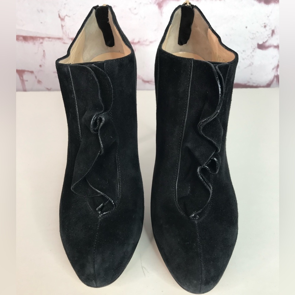 VALENTINO GARAVANI Suede Ruffle Ankle Booties Black Suede Heels SIZE 39 EU - Picture 6 of 16
